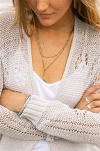 Openwork Side Slit Open Front Long Sleeve Cardigan (4)