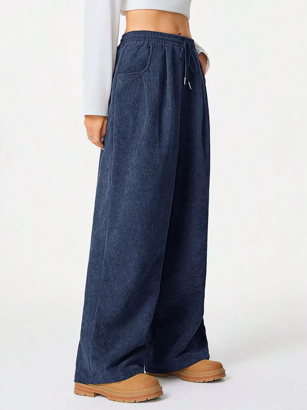 Wide Leg Corduroy Drawstring Pants (15)