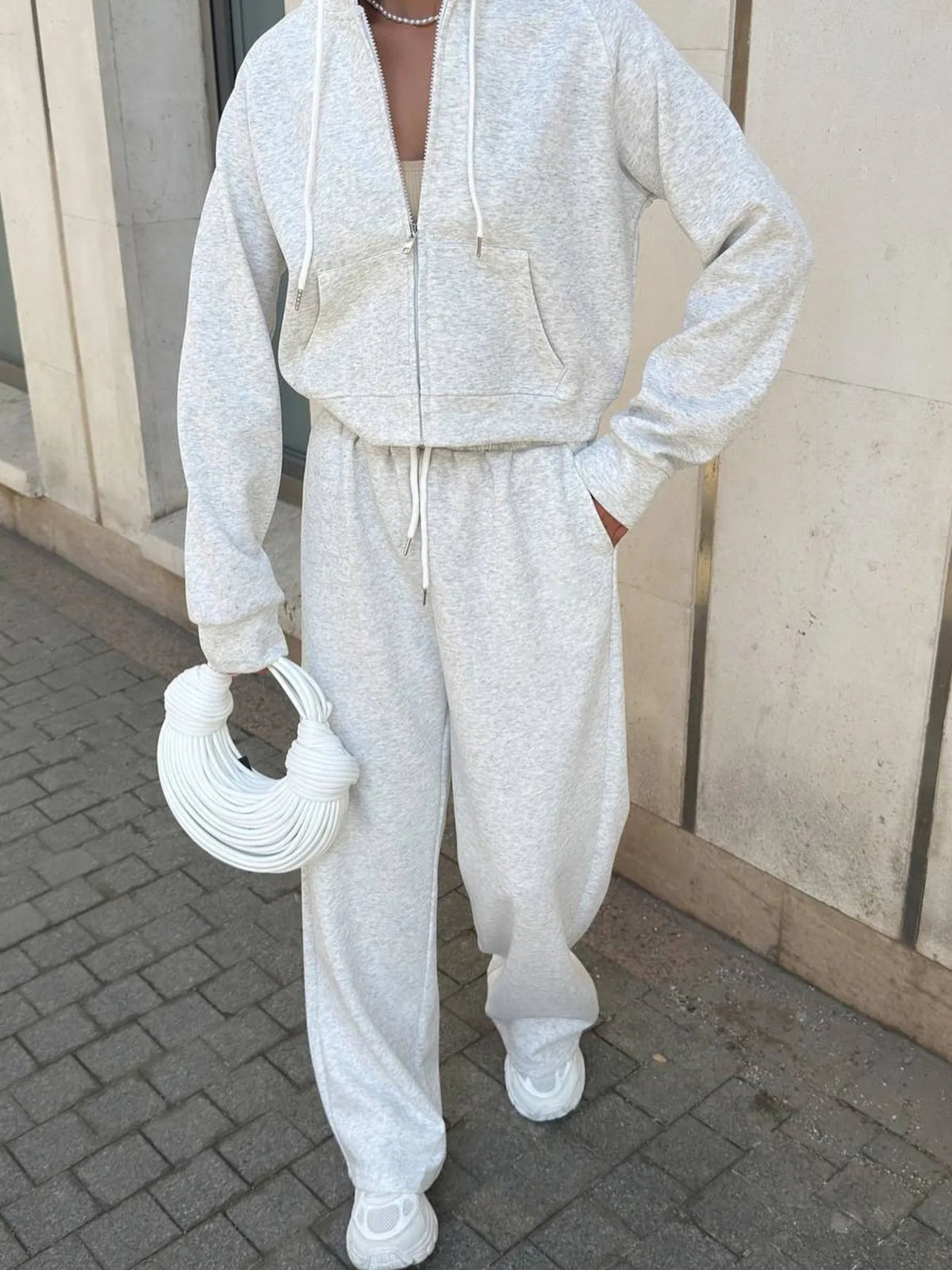 Zip Up Drawstring Hoodie Pants Set (14)