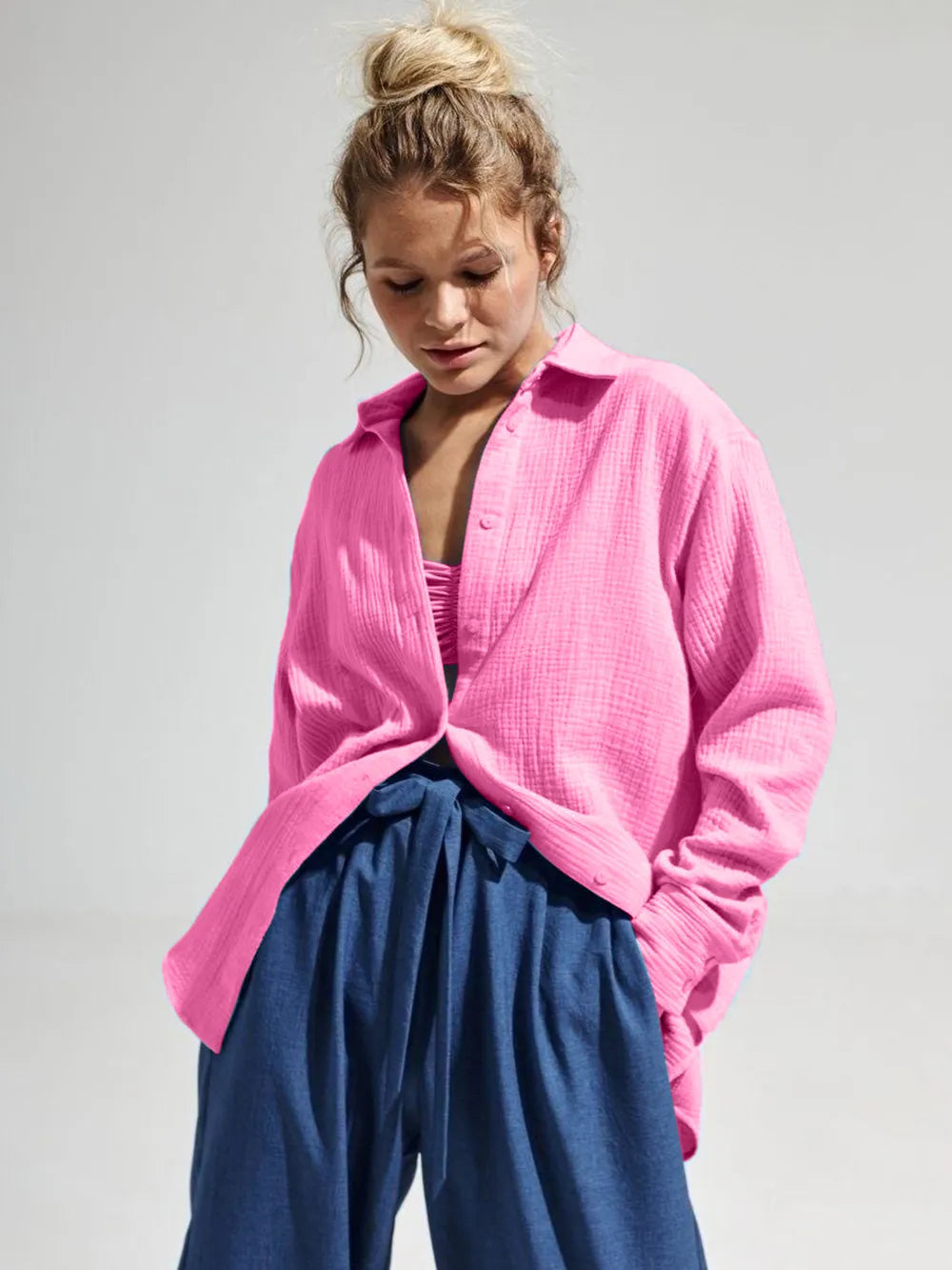 Textured Collared Neck Long Sleeve Shirt (10)