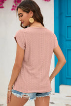 Eyelet Round Neck Short Sleeve T-shirt (6)