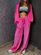 Zip Up Cropped Outerwear Pants Set