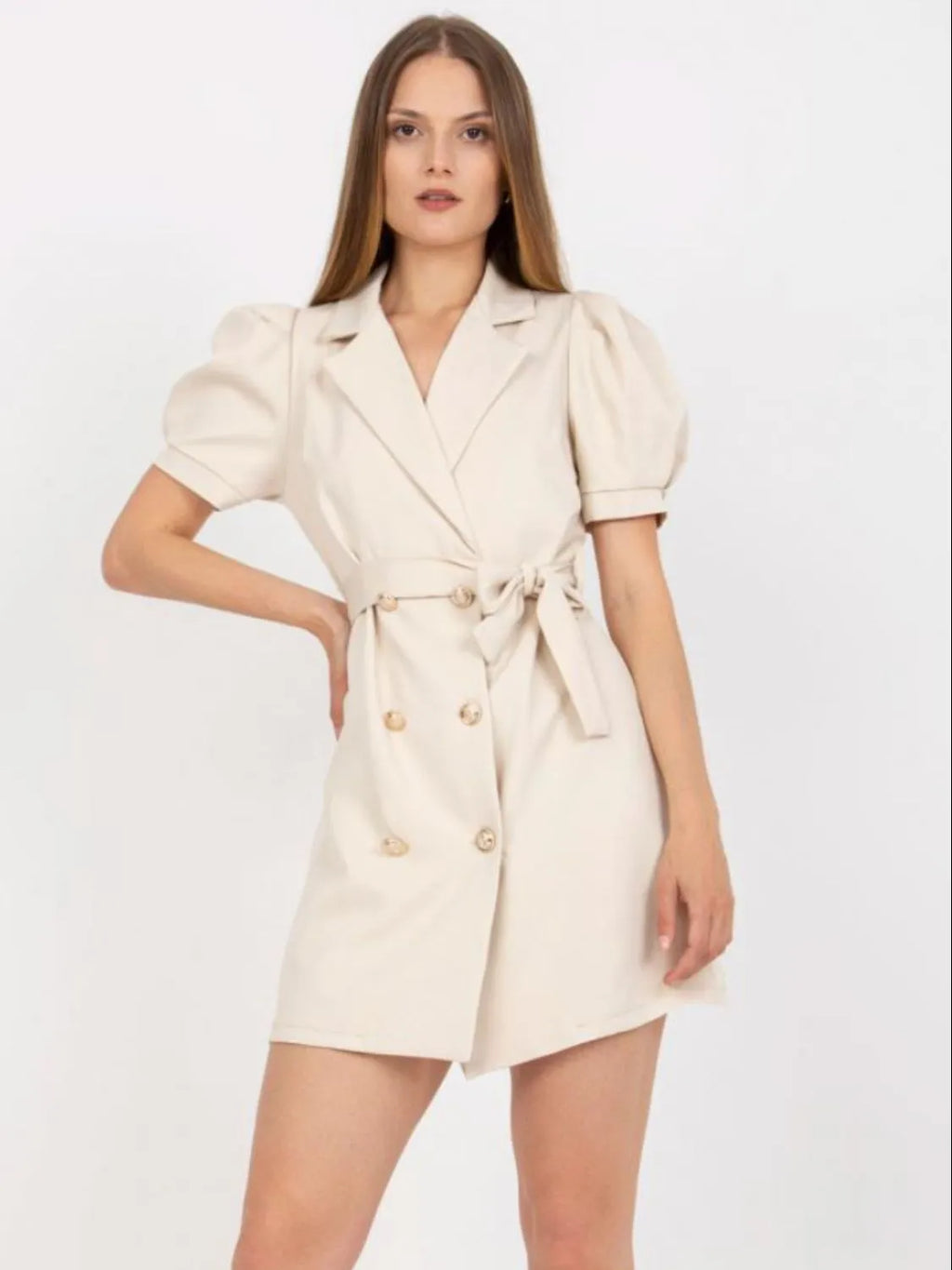 Tie Waist Short Sleeve Blazer Dress (4)