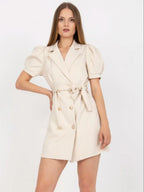 Tie Waist Short Sleeve Blazer Dress (4)