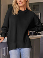 Slit Round Neck Dropped Shoulder Sweater (5)
