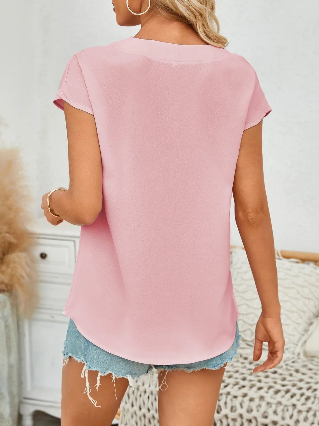V-neck Cap Sleeve Blouse (4)