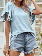 Round Neck Flutter Sleeve Blouse (8)