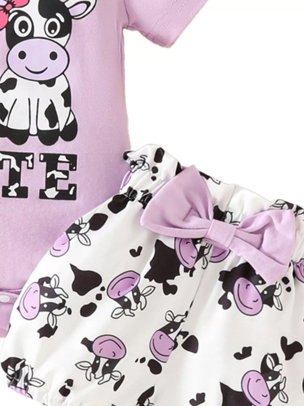 Children's Ruffled Cow Bodysuit Shorts Set Headband (8)
