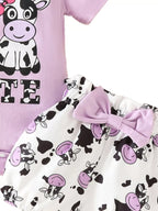 Children's Ruffled Cow Bodysuit Shorts Set Headband (8)