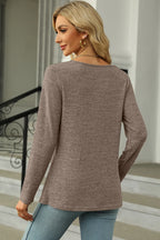 Slit Decorative Button Square Neck T-shirt (10)