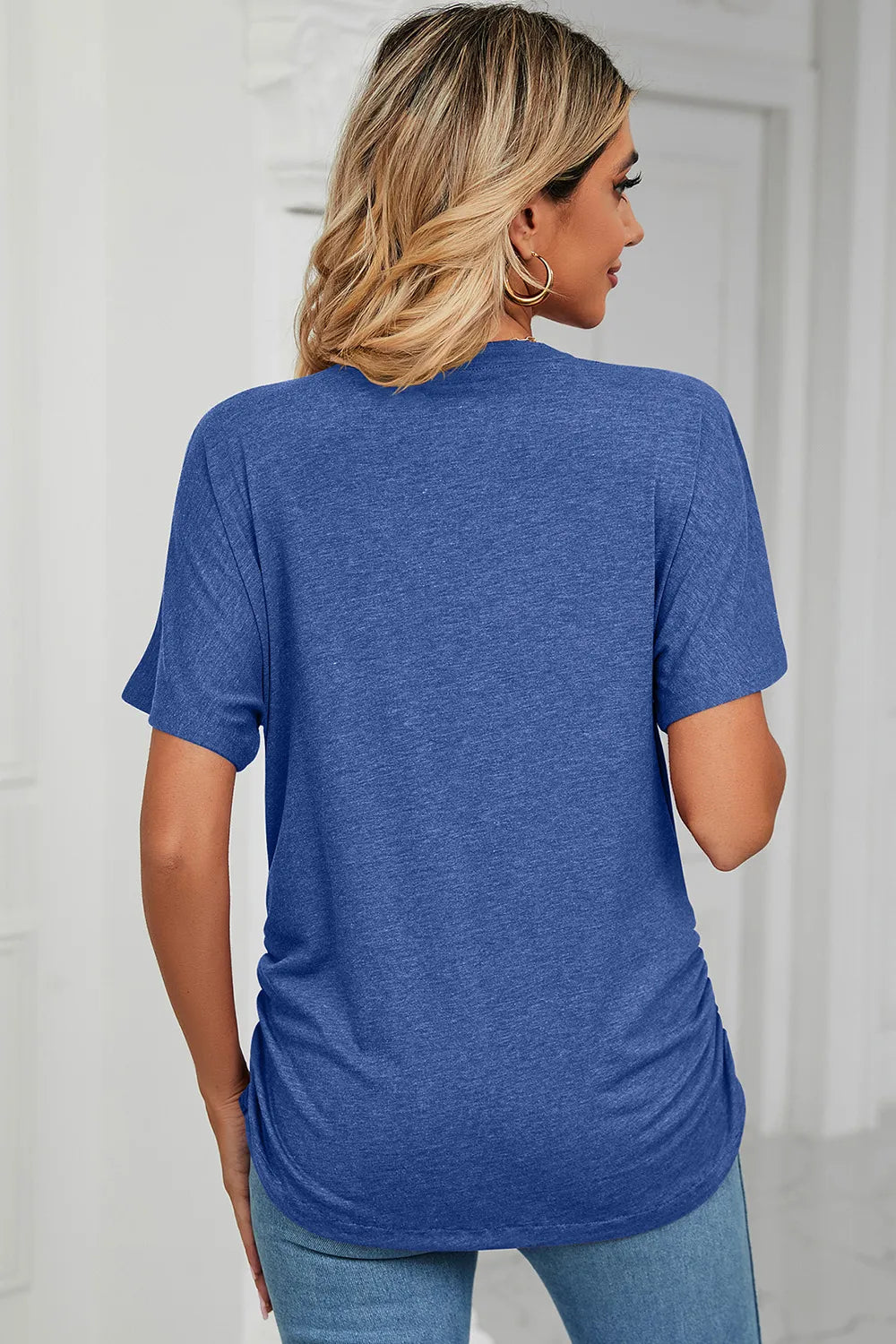 Ruched V-neck Short Sleeve T-shirt (16)