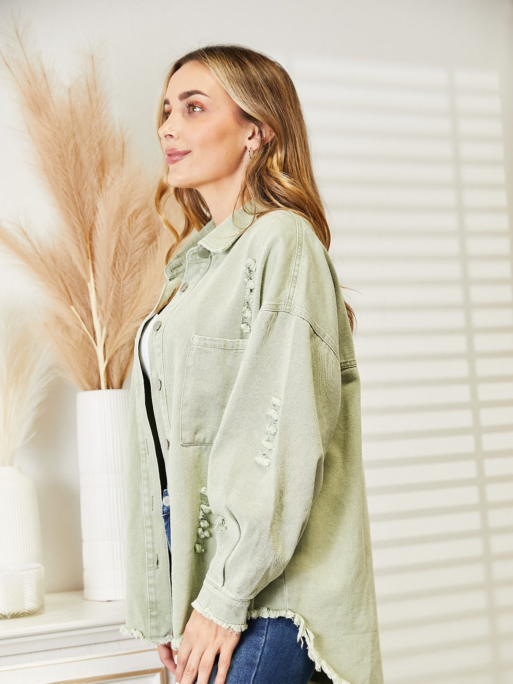 Distressed Raw Hem Denim Jacket (15)