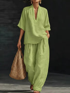Full Size Half Sleeve Top Wide Leg Pants Set Plus (3)