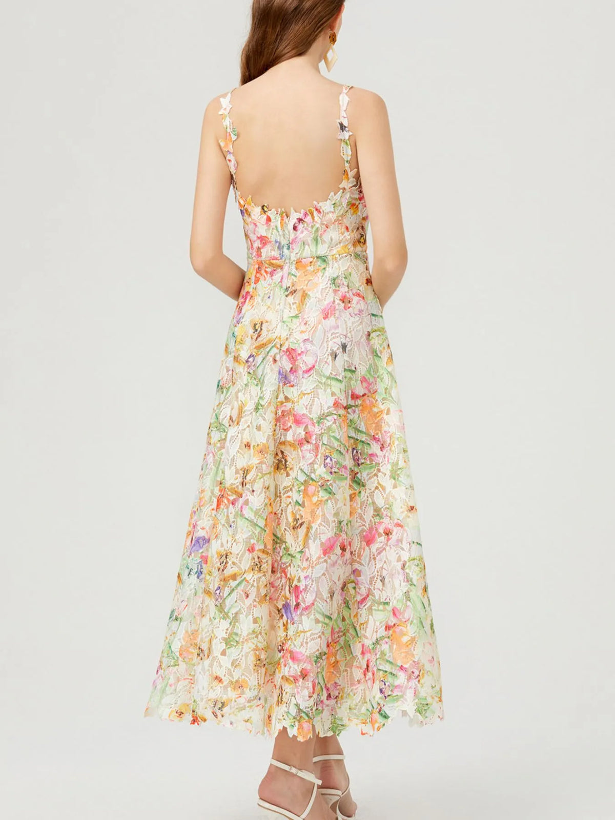 Floral Lace Sleeveless V-neck Midi Dress (5)