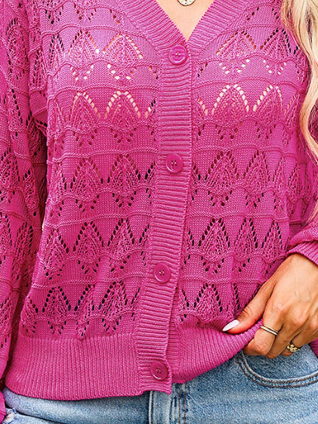 Openwork Button Up Cardigan (6)