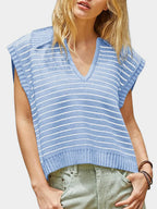 Collared Neck Striped Sweater Vest (20)