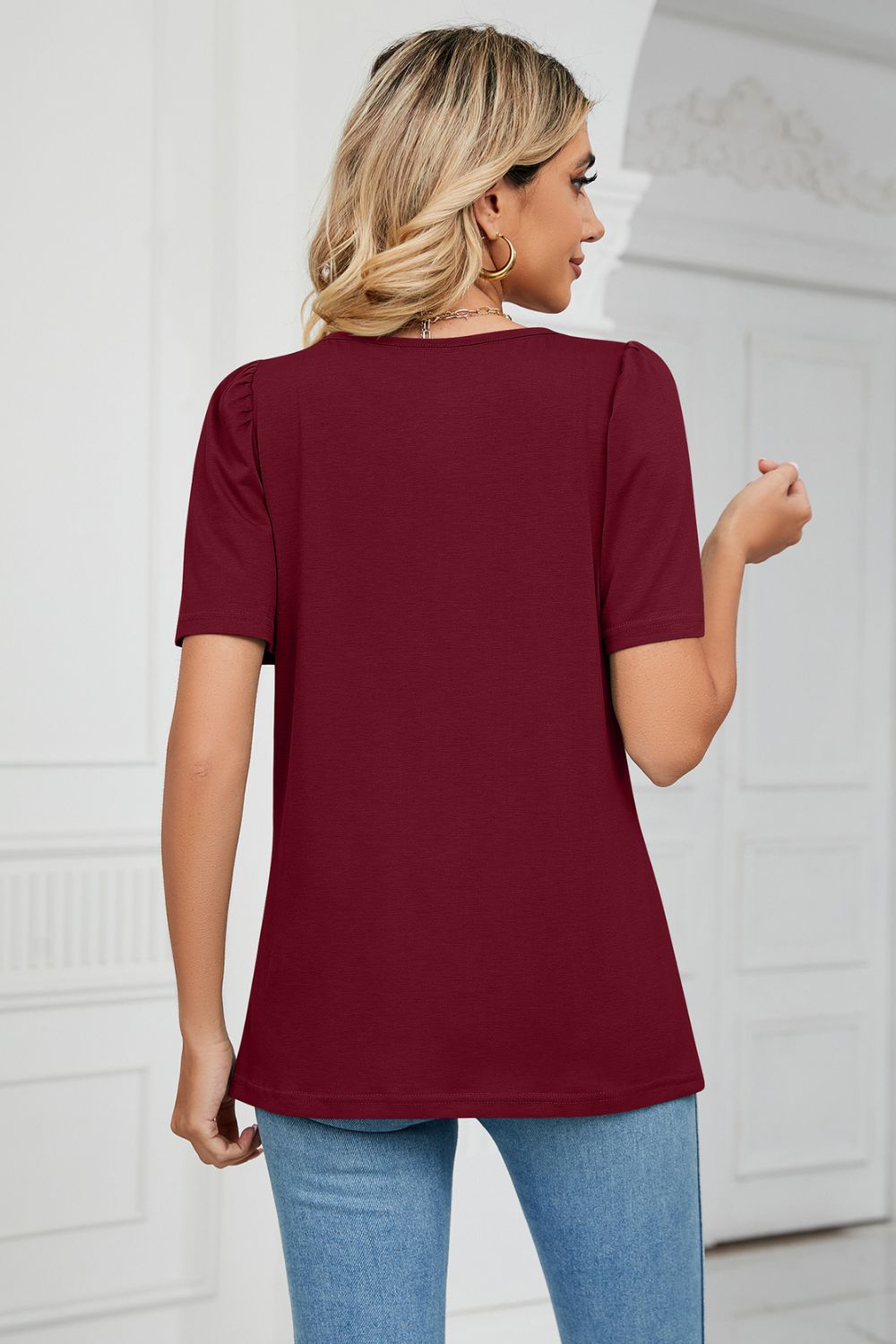 Square Neck Puff Sleeve T-shirt (9)