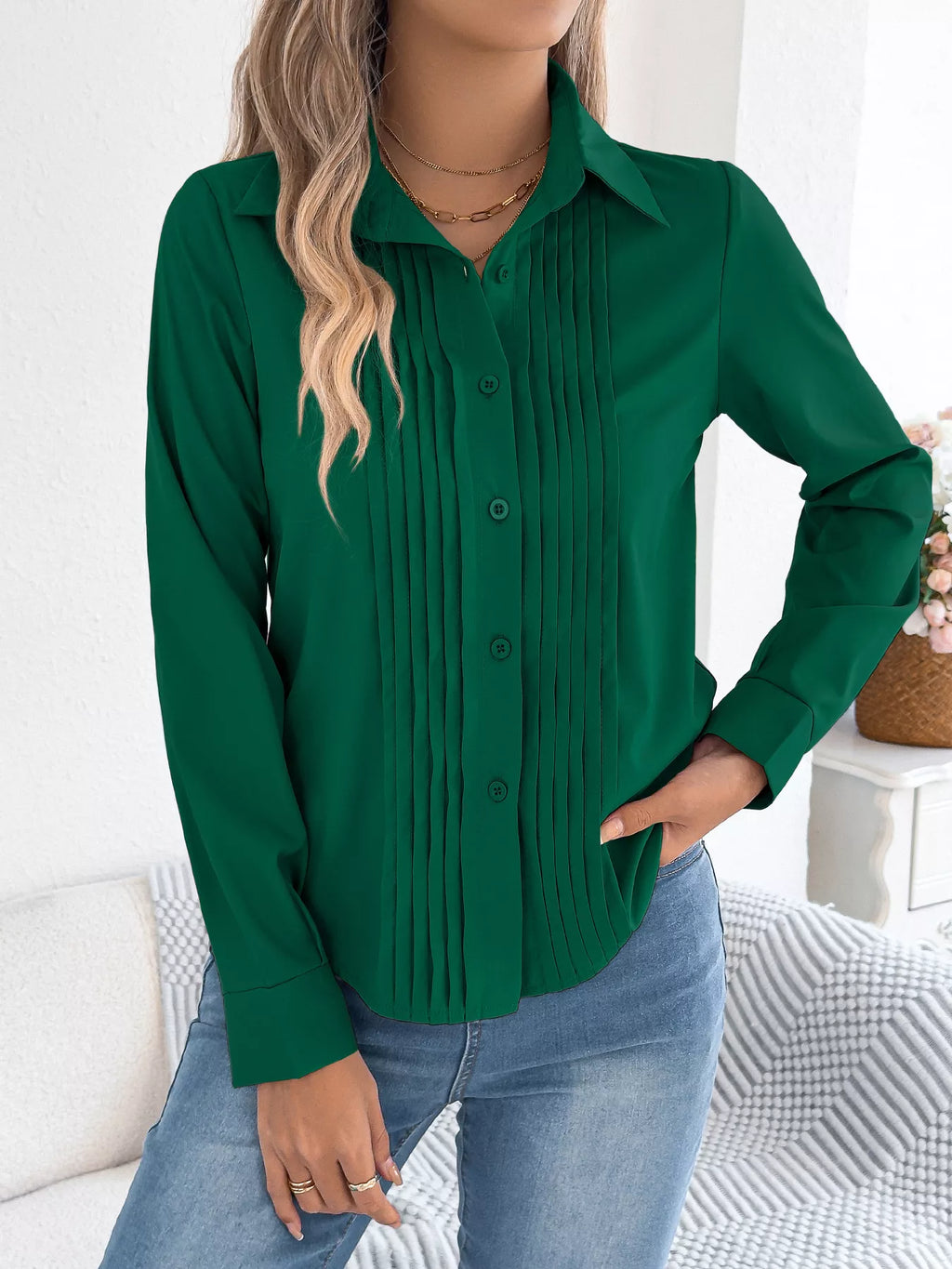 Pleated Front Long Sleeve Shirt (13)