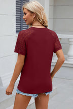 Openwork Round Neck Short Sleeve T-shirt (17)
