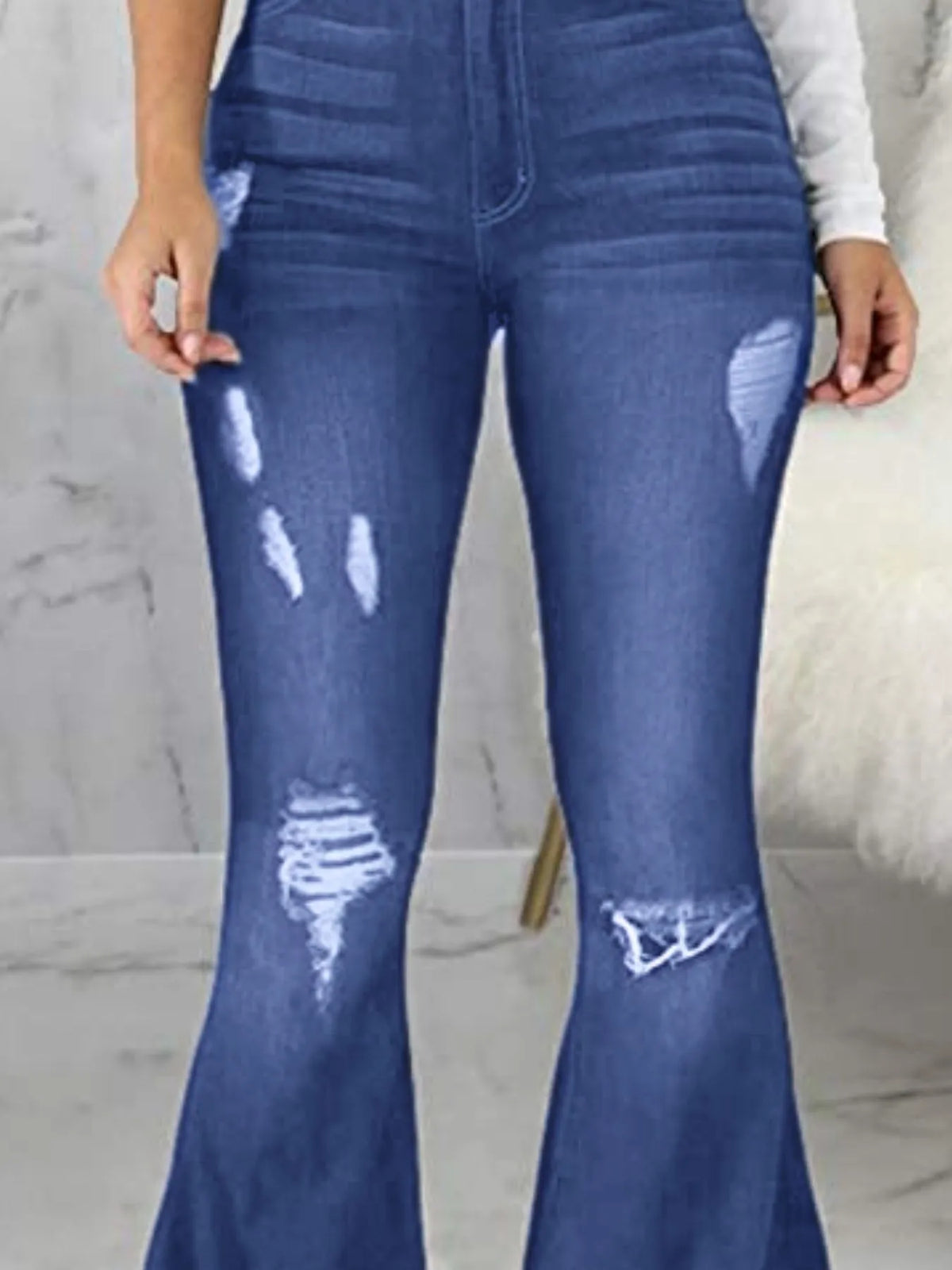 Full Size Distressed Raw Hem Flare Jeans Plus (12)
