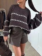 Chunky Knit Striped Sweater Balloon Sleeves (5)