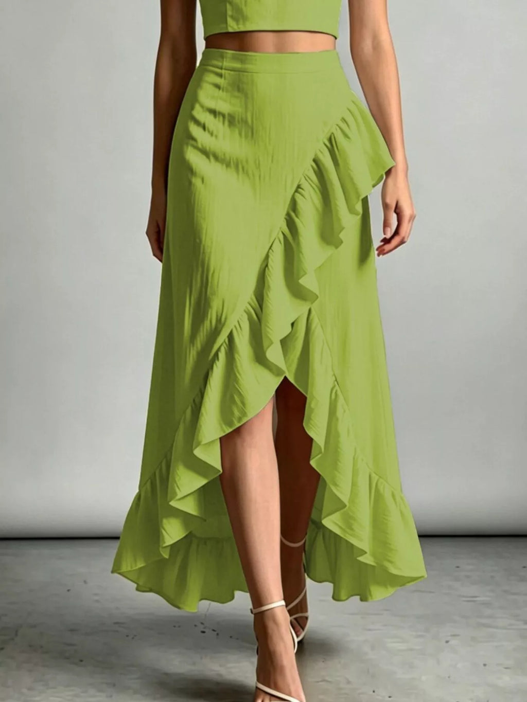 Halter Neck Crop Top High-low Maxi Skirt Two-piece Set (9)