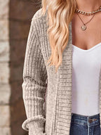 Ribbed Knit Open Front Cardigan Pockets (11)