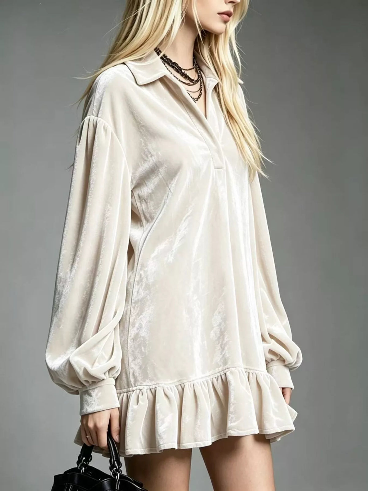 Full Size Velvet Ruffled Hem Long Sleeve Dress Plus (2)