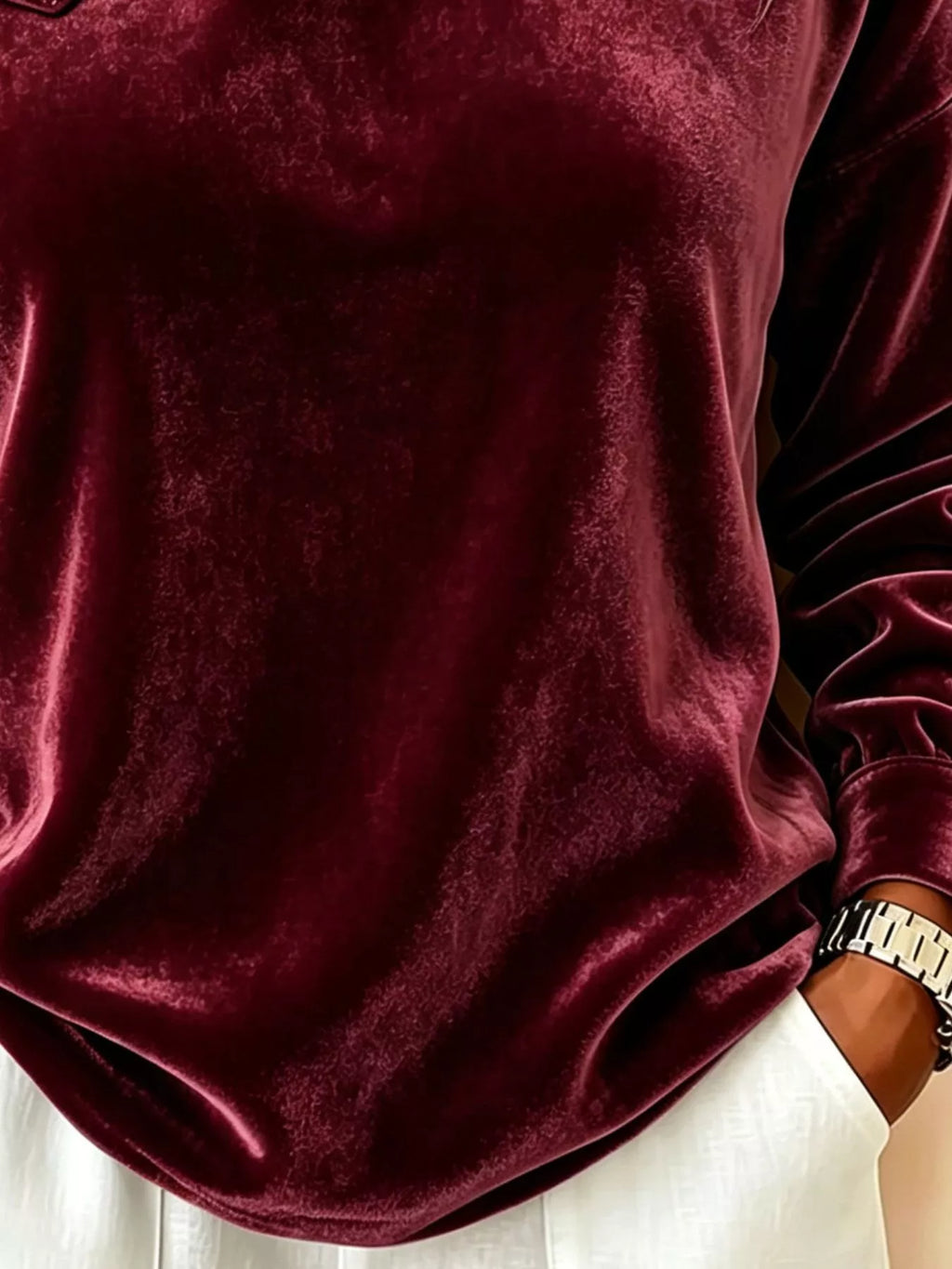 Full Size Velvet One-shoulder Top Buckle Detail Plus (9)