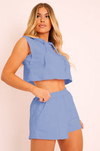 Hooded Crop Top Pocketed Shorts Set (3)