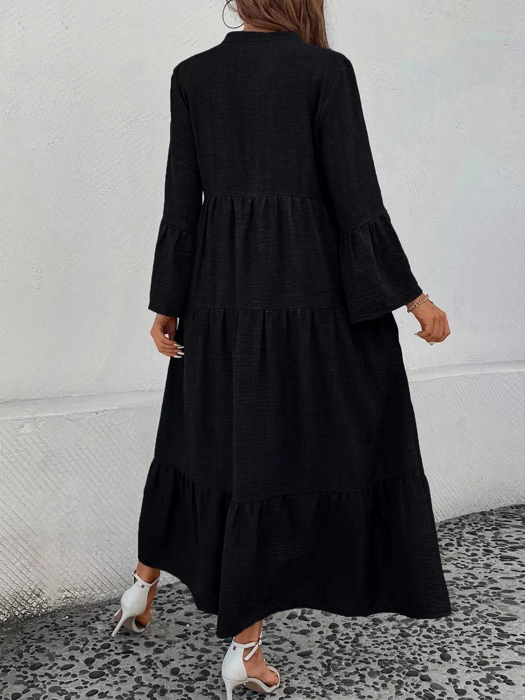 Ruffle Hem Button Front Tiered Dress (23)