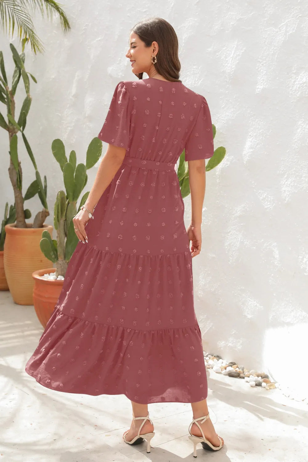 Swiss Dot Tied Surplice Short Sleeve Dress (16)