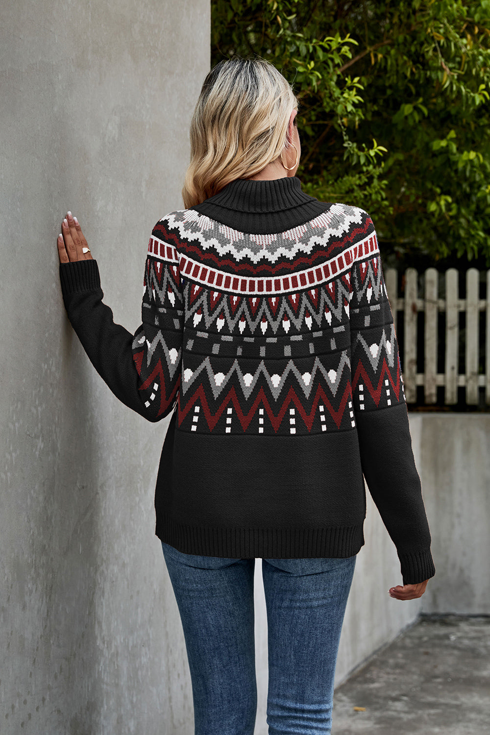 Turtleneck Ribbed Trim Sweater (2)