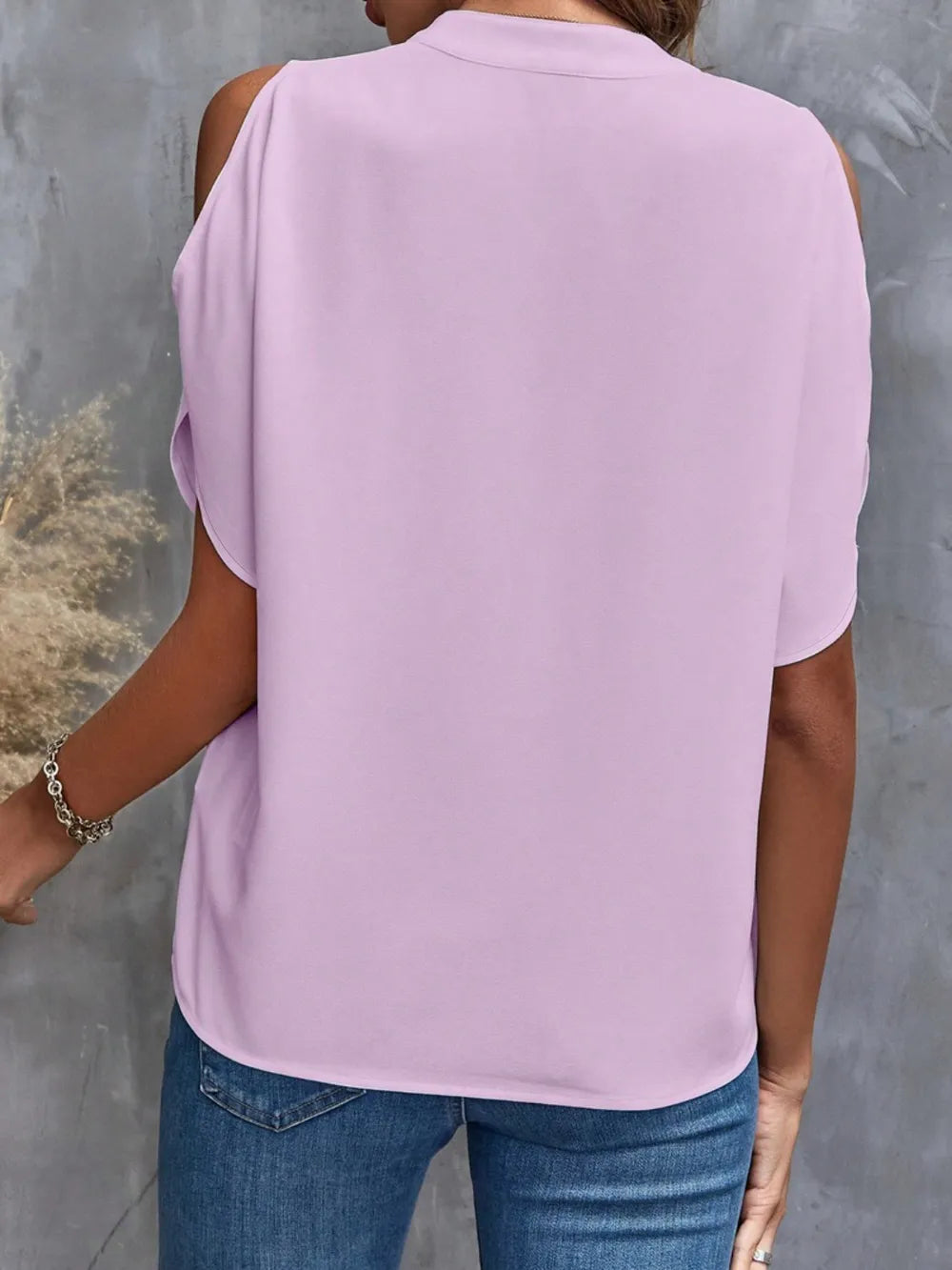 Notched Cold Shoulder Blouse (23)