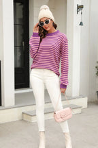 Striped Round Neck Dropped Shoulder Sweater (33)