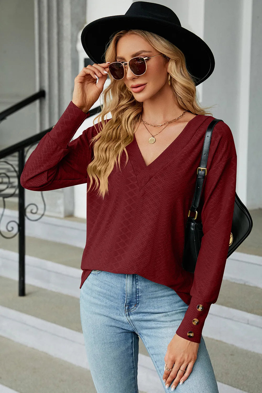 V-neck Lantern Sleeve T-shirt (11)