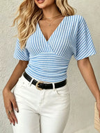 Striped Surplice Short Sleeve Top (4)