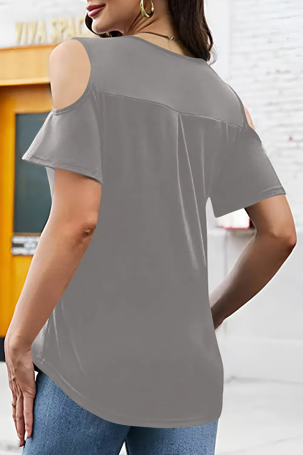 Full Size Half Zip Cold Shoulder Top (15)