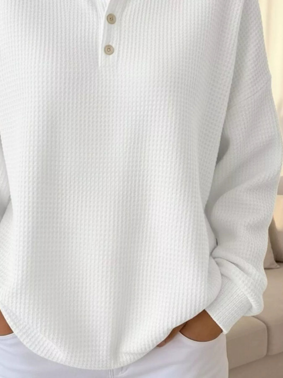 Full Size Waffle Knit Button Detail Sweatshirt Plus (12)