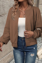 Textured Zip Up Baseball Collar Jacket (8)
