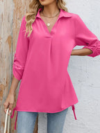 Drawstring Johnny Collared Three-quarter Sleeve Top (3)