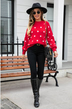 Woven Right Polka Dot Round Neck Dropped Shoulder Sweater (16)