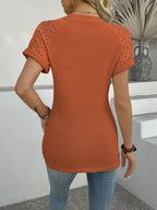 Hollow Out Waffle Knit Short Sleeve T-shirt (30)