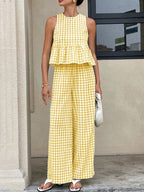 Gingham Sleeveless Top Wide-leg Pants Set (19)
