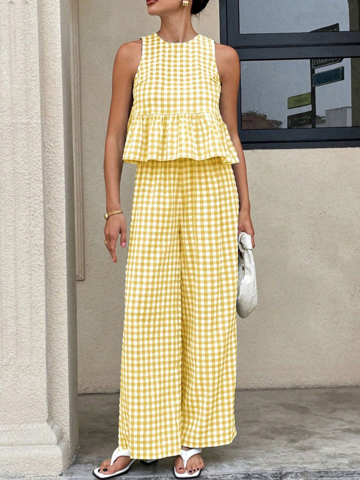 Gingham Sleeveless Top Wide-leg Pants Set (19)