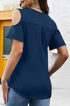 Full Size Half Zip Cold Shoulder Top (3)