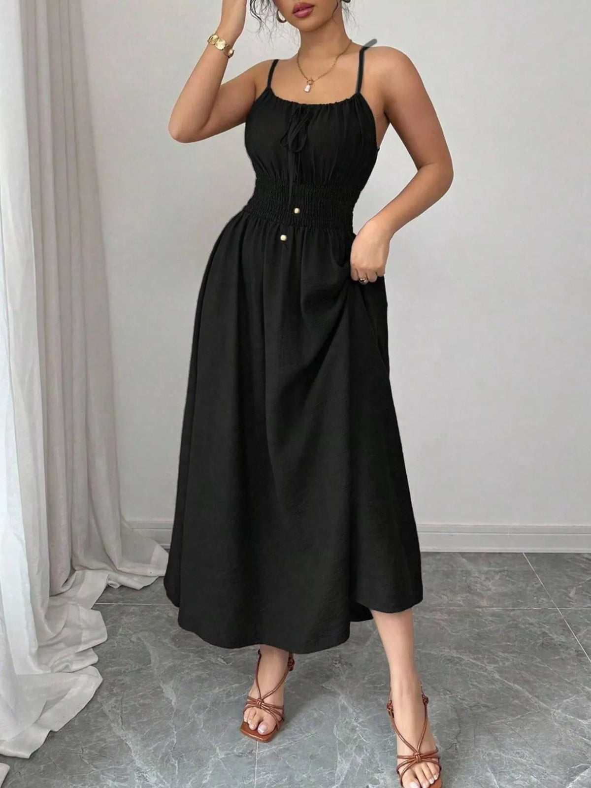 Smocked Spaghetti Strap Midi Dress (24)