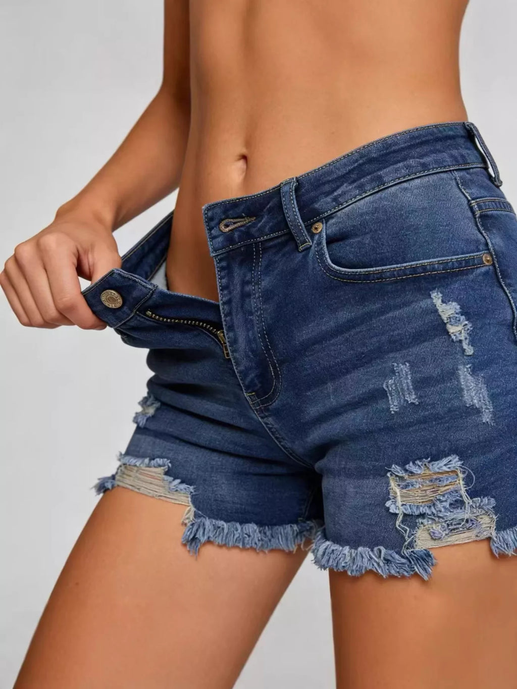 Distressed Frayed Hem Denim Shorts (3)