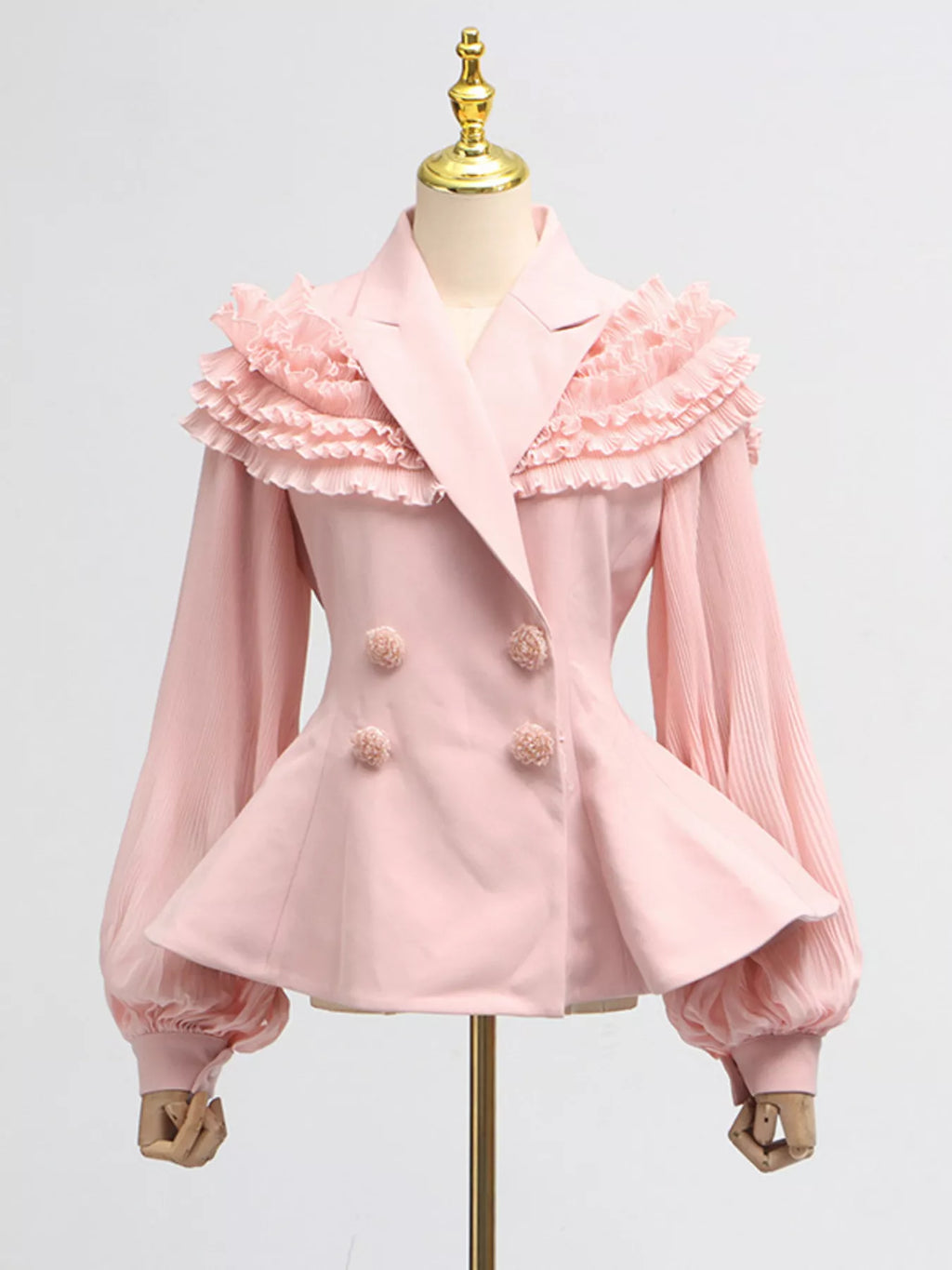 Frill Lapel Collar Top Pleated Skirt Set (7)