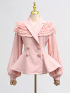 Frill Lapel Collar Top Pleated Skirt Set (7)
